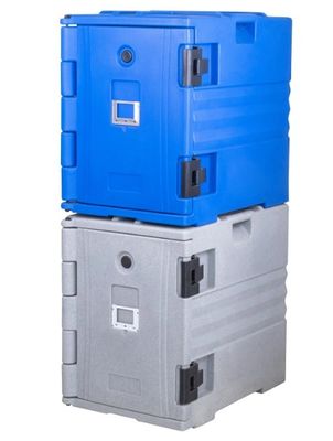 Μπλε απομονωμένο τροφικό τηγάνι μεταφοράς νάιλον χειροπέδες