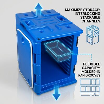 Plastic Insulated Food Carrier 90L Rotomolded LLDPE Hot Cold Holding Box GN Pan Storage 635x460x640mm